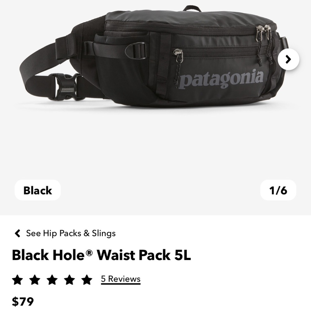 EUC Patagonia Black hole waist pack 5L